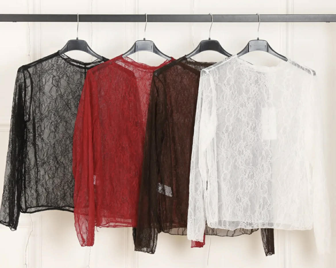 Kanten shirt zwart/wit/choco✨