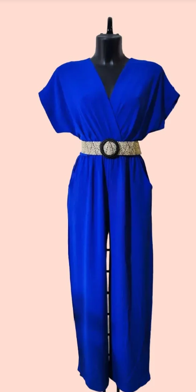 Jumpsuit koningsblauw met riem