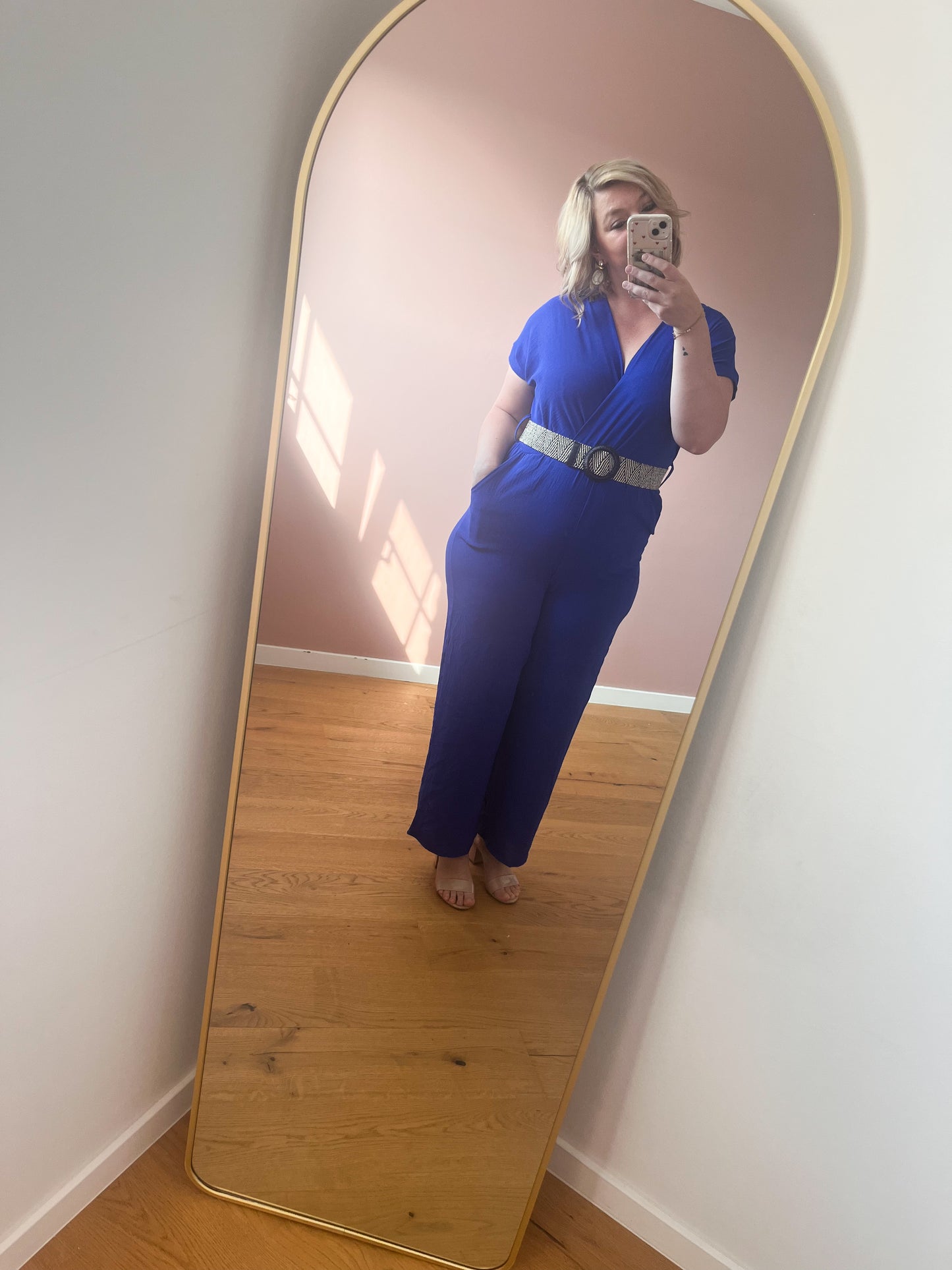 Jumpsuit koningsblauw met riem