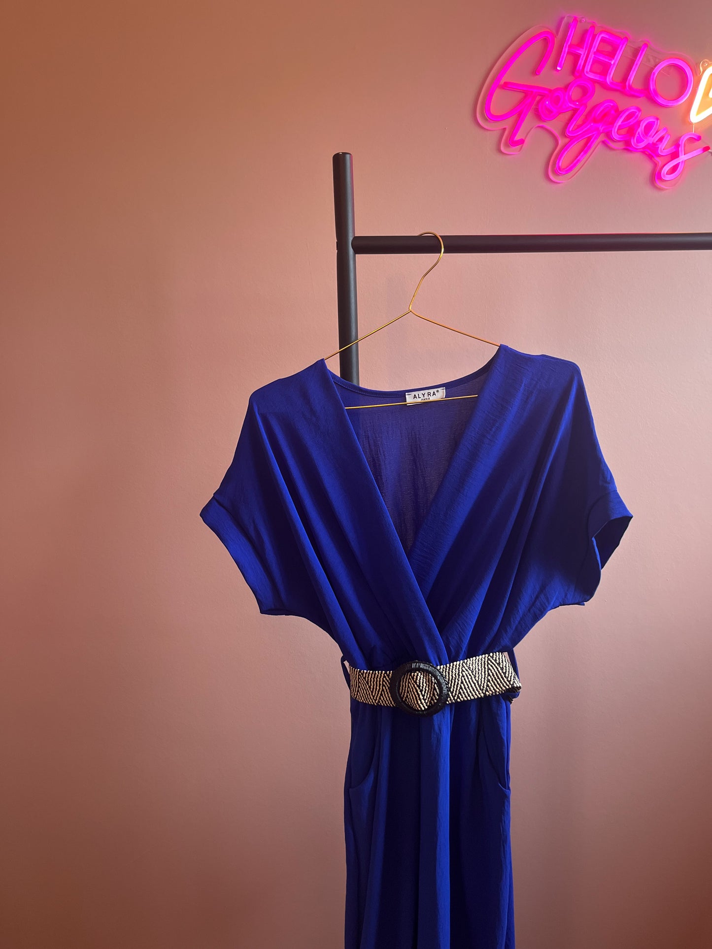 Jumpsuit koningsblauw met riem