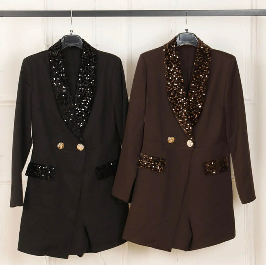 Playsuit met pailletten details bruin ✨