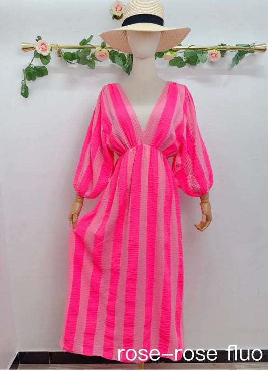 Lange jurk fluo roze