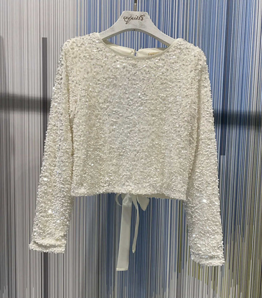 Witte pailletten blouse met strik