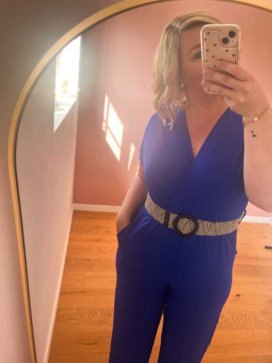 Jumpsuit koningsblauw met riem