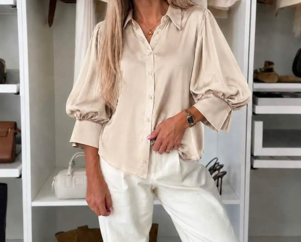 Beige blouse 3/4 mouwen