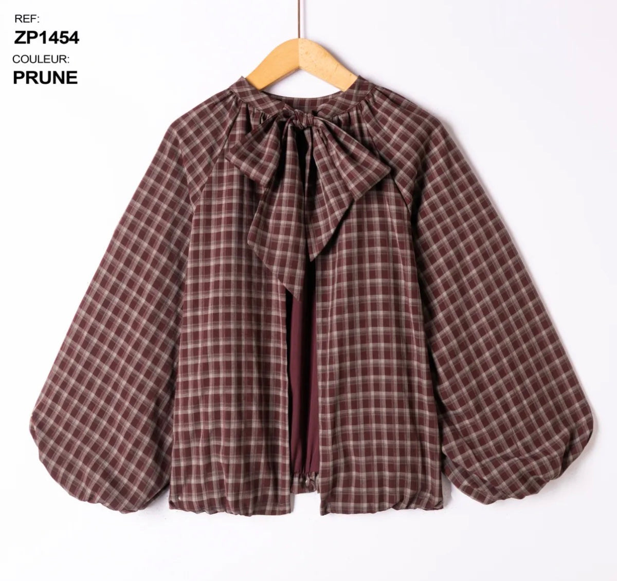 Pruimkleurig open rug/strik blouse