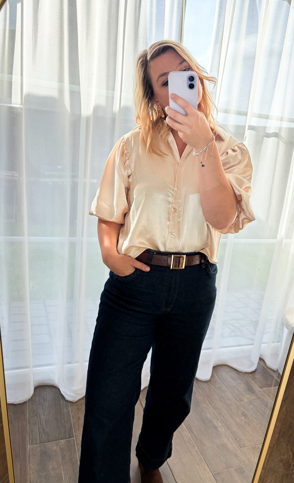 Beige blouse 3/4 mouwen