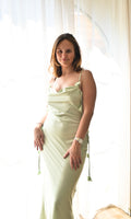 Mint green satin flowerdress