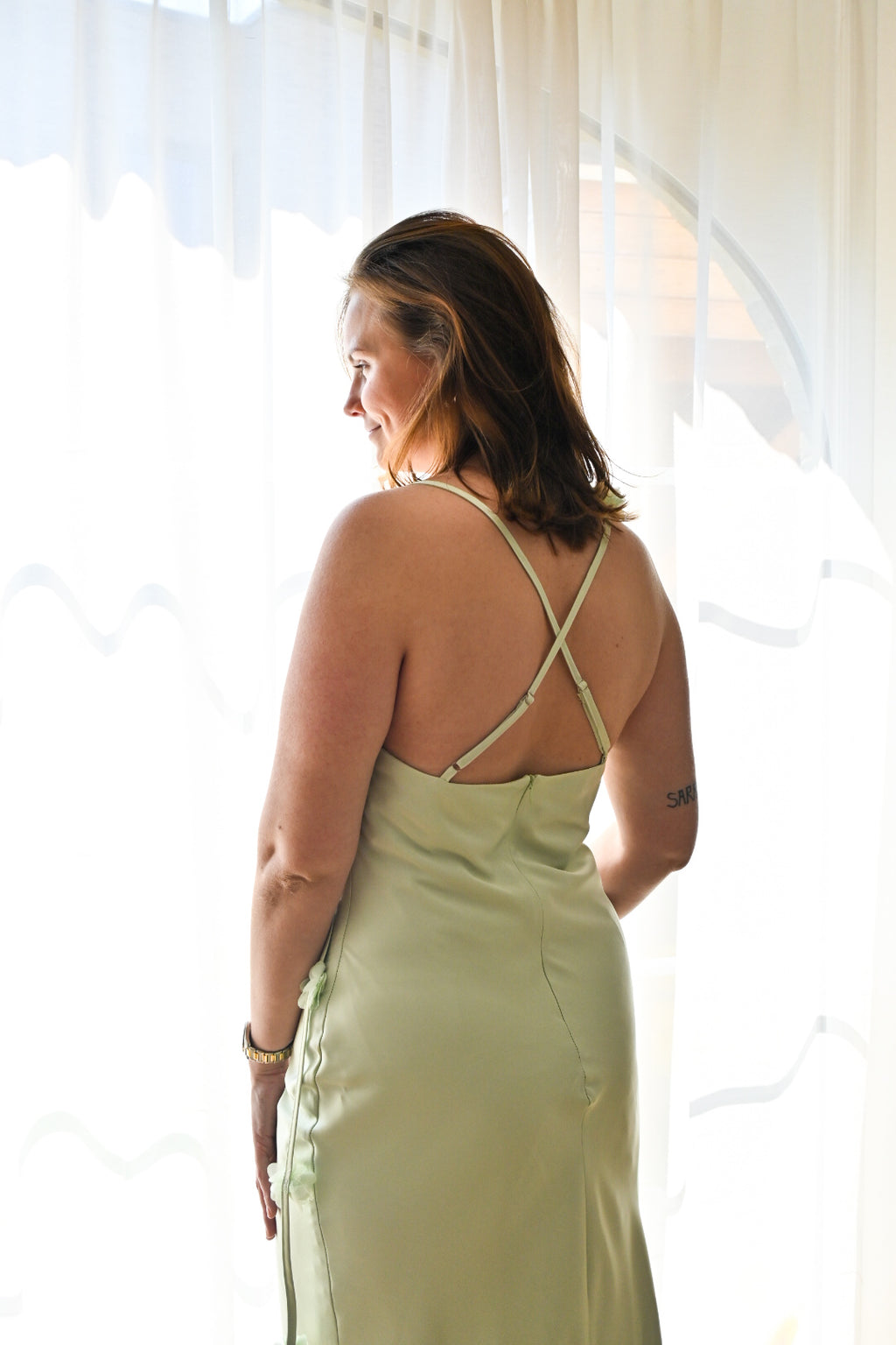 Mint green satin flowerdress