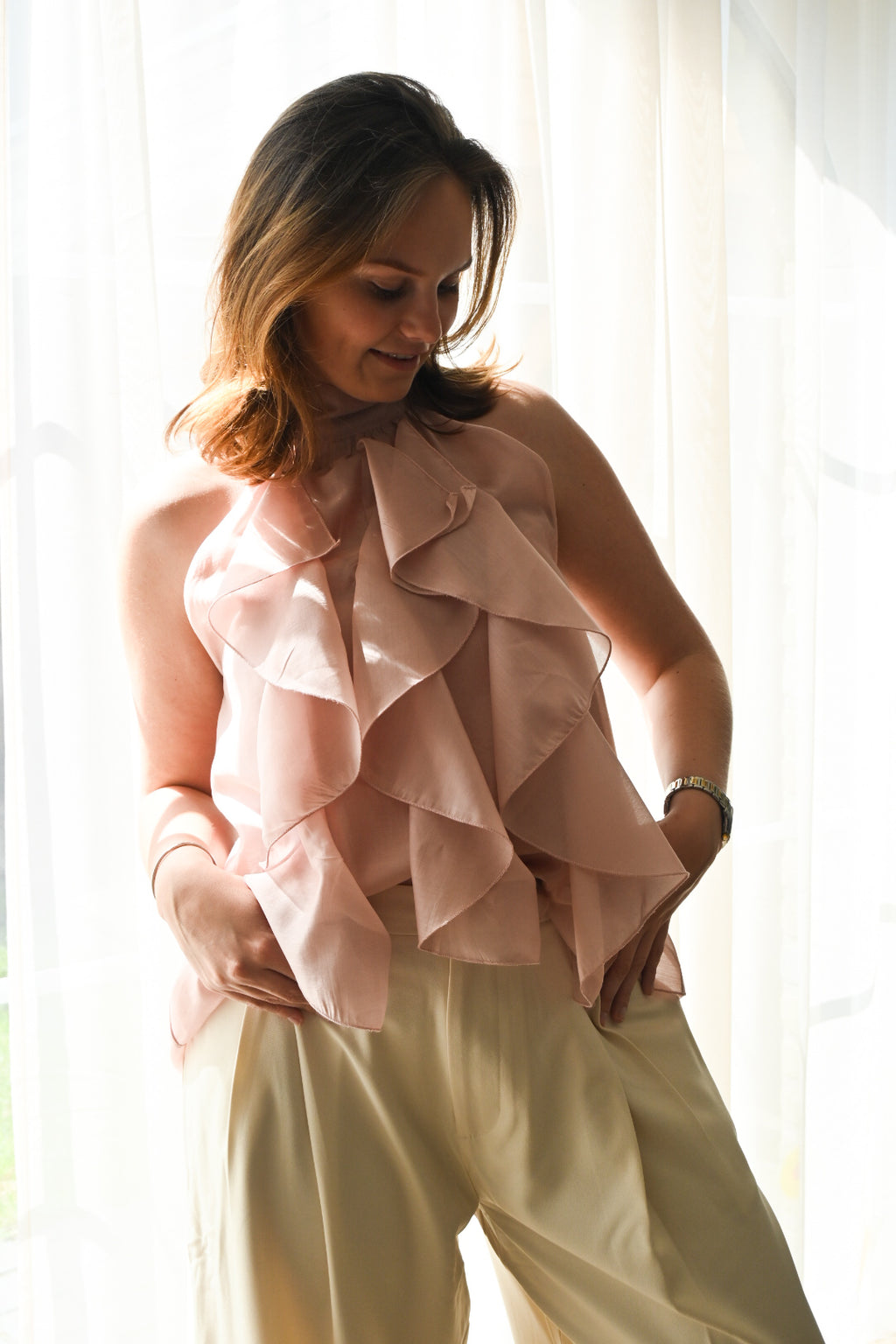 Pink backless top