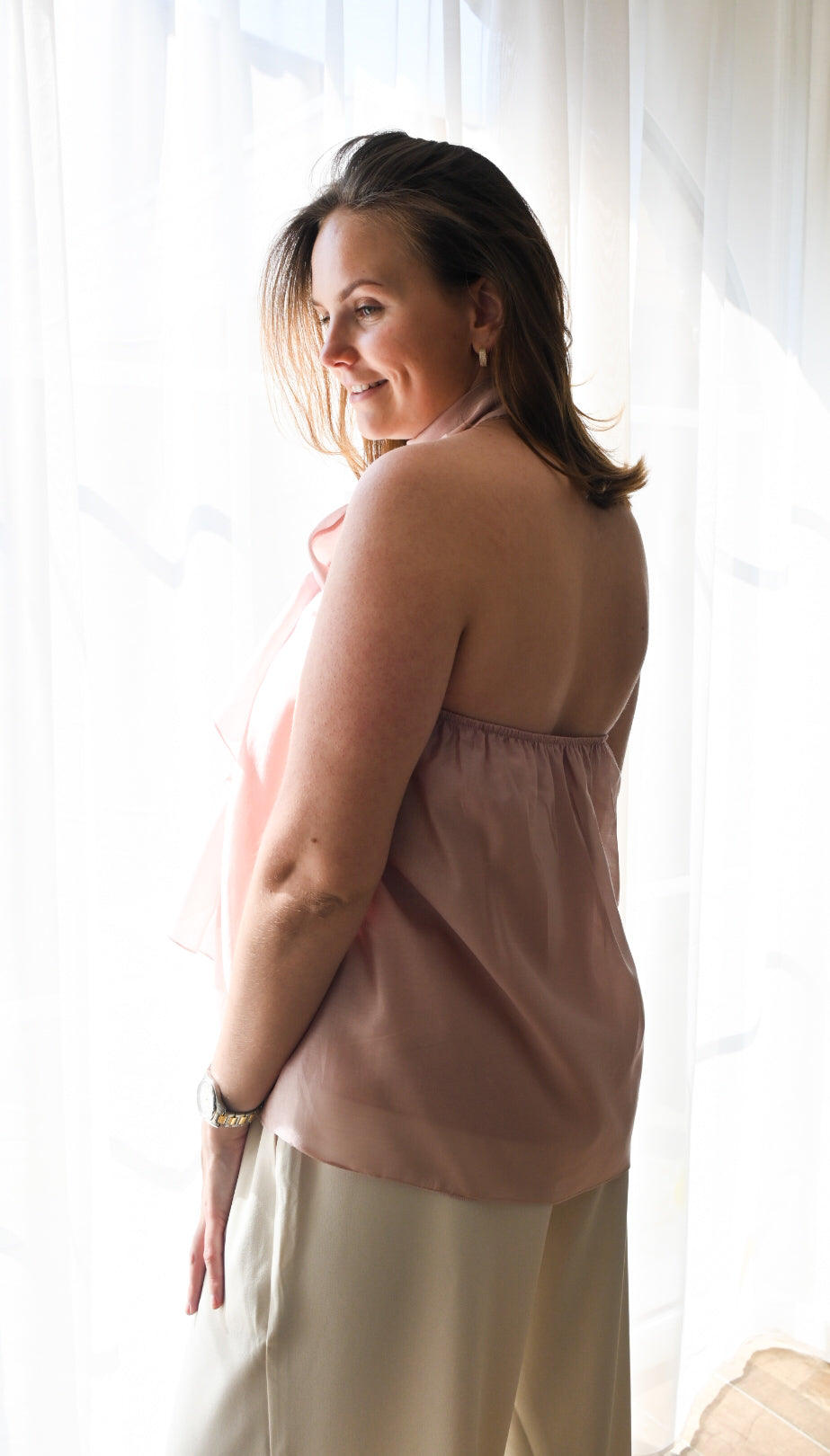Pink backless top