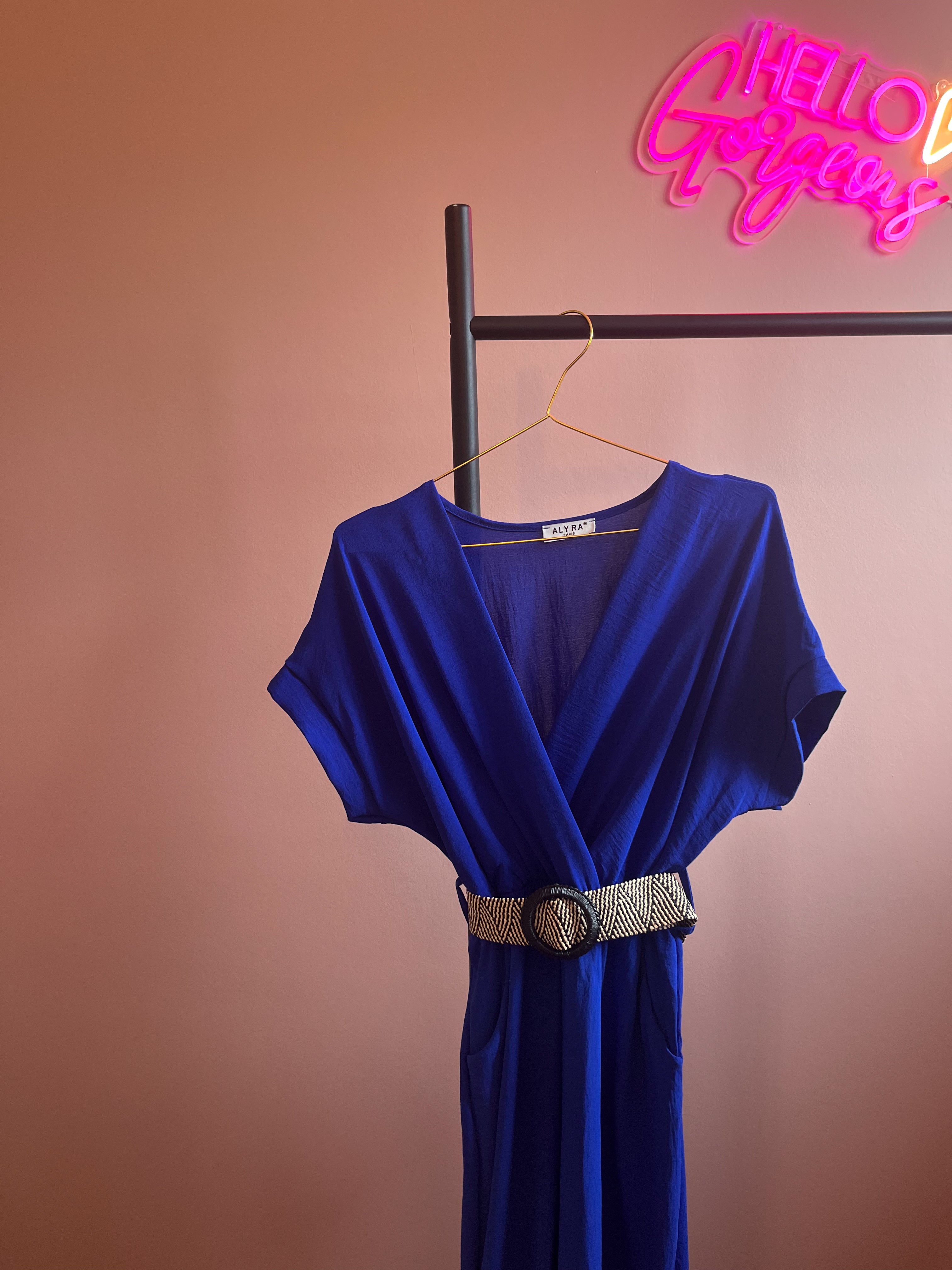 Jumpsuit koningsblauw met riem